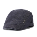 Donkerblauwe gestreepte denim baret met ruitpatroon en verstelbare metalen gesp - Verstelbaar / Houtskoolgrijs