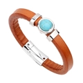 Pulsera de cuero marrón con piedra turquesa y cierre magnético de metal pulido elegante - Naranja + Piedra Turquesa