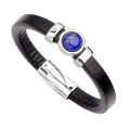 Braided black leather bracelet with silver magnetic clasp and blue lapis lazuli stone inlay - Black + Lapis Lazuli Stone