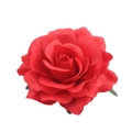 Close-up of red artificial rose hair clip with velvety texture for hair accessories - Red