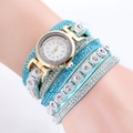 Women's quartz watch with mint blue multi-layer rhinestone strap and gold dial - Lake Blue