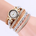 Bohemian multi-layer wrap watch for women with rhinestone-set gold dial and champagne straps - Coffee