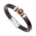Pulsera de cuero marrón con incrustación de ojo de tigre y cierre magnético plateado - Marrón + Piedra Ojo de Tigre