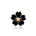 Cute cherry blossom brooch with black enamel and gold plating on white background - Black