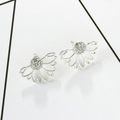 Silver hollow lotus stud earrings with shimmering white crystals in a floral design - Hollow Lotus Stud (1044) / Silver
