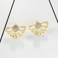 Gold hollow lotus flower stud earrings with sparkling diamonds in a radiant daisy shape - Hollow Lotus Stud (1025) / Gold