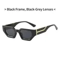 Retro small frame sunglasses with glossy black frames and signature golden T-metal trim - Black Frame Black Grey Lens