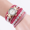 Elegant rose red multi-layer wrap watch with sparkling crystals and quartz movement - Rose Red