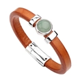 Pulsera de cuero marrón trenzado con piedra turquesa verde y cierre de metal plateado pulido - Naranja + Piedra Aventurina
