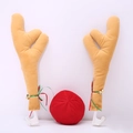 Christmas reindeer car decoration set with beige plush antlers and a red nose - Small Antlers Set / Khaki