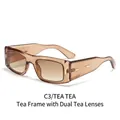 Chic vintage square sunglasses with tea amber thick frame and matching brown lenses - Tea Frame Gradient Tea Lens