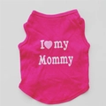 Detail of rose pink dog vest with I Love My Mommy heart print and soft cotton edges - Rose Red I Love Mommy