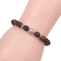 Handmade 8mm tiger eye bead bracelet with silver Buddha head and vintage metal spacers - Coffee