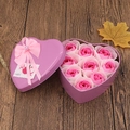 Pink heart-shaped tin box filled with soap roses and a cute teddy bear for gifts - 9 Large Heart Tin Flowers (Pink White)