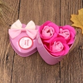 Pink heart-shaped metal tin with three soap roses and a cute decorative ribbon - 3 Small Heart Flowers (Pink)