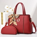 Set borsa a mano rossa in pelle a grana di litchi con foulard e borsellino abbinato - Rosso