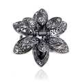 Vintage silver hollow flower hair claw with sparkling crystals and drop gemstone - Diamond / Gun Black Grey