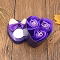 Purple heart tin box with three soap rose flowers and white ribbon bow gift set - 3 Small Heart Flowers (Purple)