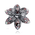 Vintage silver flower hair claw clip with pink crystals and deep red gemstone - Diamond / Gunmetal Purple