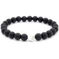 Minimalistische 8mm matzwarte onyx en witte turquoise kralenarmband voor koppels - Matzwarte kralen + 1 geïmporteerde witte turkooiskraal