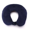 Detail view of the soft navy blue plush travel U-shaped neck pillow with black snap button - Regular Fit / Navy Blue