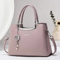 Elegant mauve litchi leather tote bag with silver hardware and pearl star moon charm - Purple