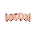 Close-up of rose gold plated six-tooth grillz set with sharp vampire fang design - Rose Gold Lower Tooth
