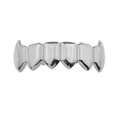 Detailed view of silver vampire fangs grillz featuring a six-tooth hip hop design - Silver Bottom Teeth