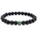 Bracciale di perle da 8mm in pietra nera opaca con accento di malachite verde - Opaco + 1 Perla di Malachite
