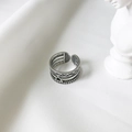 Retro S925 sterling silver open ring with multi-layer geometric pattern and oxidized finish - Triangular Ring