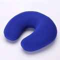 Ergonomic deep blue U-shaped travel neck pillow in soft breathable fabric overhead view - Double-sided Polyester - Royal Blue