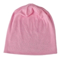 Detail of pink knitted beanie with sparkling silver rhinestones for winter warmth - Pink