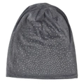 Detail of dark gray beanie featuring sparkling silver rhinestones on knit fabric - Dark Gray