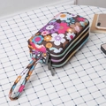 Three-layer canvas clutch purse with colorful floral patterns and wristlet strap - Colorful Flowers