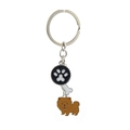 Detail of metal dog keychain with Chow Chow charm, bone pendant and black paw print tag - Brown Chow Chow