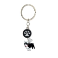 Detail of dog keychain with French Bulldog pendant, bone charm, and paw print tag - English Bulldog