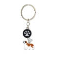 Detail of pet keychain with Saint Bernard charm, black paw print, and white bone pendant - Saint Bernard