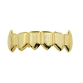 Macro shot of hip hop vampire fangs gold grillz with polished six-tooth design - Gold Bottom Teeth