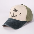 Dettaglio della visiera consumata e stampa ancora su cappellino vintage in cotone - Regolabile / Tesa Nera + Cachi