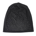 Unisex black knitted beanie with sparkling rhinestones for winter outdoor warmth - Black