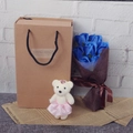 Blue rose soap flower bouquet with teddy bear and handmade gift bag for women - 7 Pieces with Teddy Bear / Blue