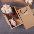 Gift set featuring champagne soap roses, a teddy bear, and a premium brown paper gift box - 7 Pieces with Teddy Bear / Champagne