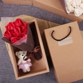 Red soap flower gift box with small bear doll and kraft paper bag for Valentine's Day - 7 Pieces with Teddy Bear / Red