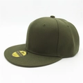 Army green hip hop flat brim baseball cap with structured twill fabric and sticker - M (56-58cm) / Green