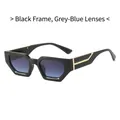 Fashion small frame polygonal sunglasses with black frames and gray blue gradient lenses - Black Frame Gradient Gray Lens