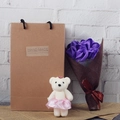 Detail of soap rose bouquet with plush teddy bear in kraft paper gift bag packaging - 7 Pieces with Teddy Bear / Purple