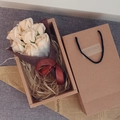 Champagne rose soap flower gift box with kraft paper bag and burgundy ribbon detail - Premium 7 Pieces / Champagne