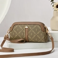 Borsa a tracolla chic da donna in pelle marrone e stampa monogramma beige con cinturino - Cachi