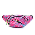Pink waterproof oxford waist bag with blue geometric pattern and neon green zippers - Pretty Pink