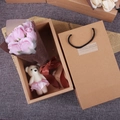 Detailed gift set featuring pink soap roses and a white teddy bear in a kraft box - 7 Pieces with Teddy Bear / Pink